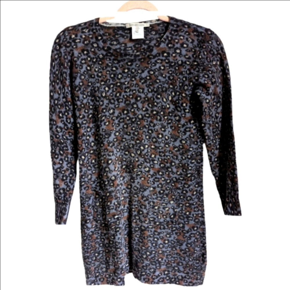 GÉRARD DAREL Grey Animal Print French Wool Knit Tunic Mini Dress Size Medium